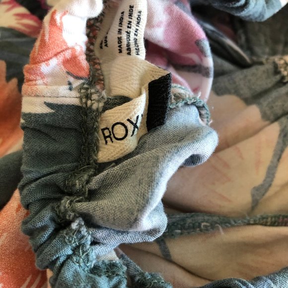 Roxy Blue-Green Tropical Romper with Pockets and tie back - Picture 3 of 6